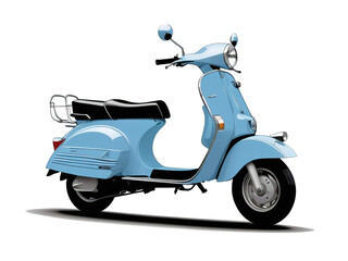 Isolated blue scooter silhouette, vector art on transparent background.