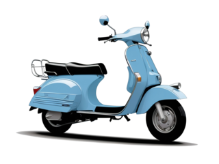 Isolated blue scooter silhouette, art on transparent background.