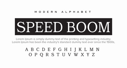 Speed Boom Modern minimal abstract alphabet fonts. Typography technology, electronic, movie, digital, music, future, logo creative font. vector illustration.	