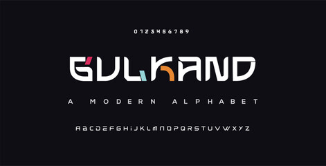Obraz premium Gulkand Modern abstract digital alphabet font. Minimal technology typography, Creative urban sport fashion futuristic font and with numbers. vector illustration 