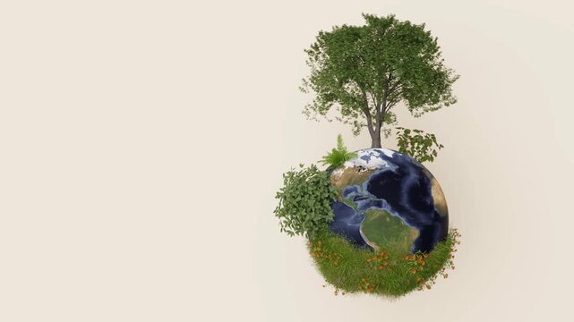 footage of earth model with animation tree and plant 3d illustration rendering
