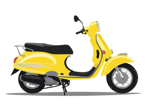 Yellow scooter silhouette, vector illustration on a transparent background.