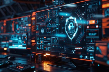 Cyber Security Dashboard with a Shield and Lock Icon