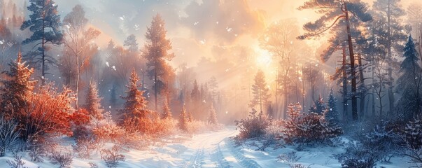 Abstract winter wonderland with snow in watercolor.
