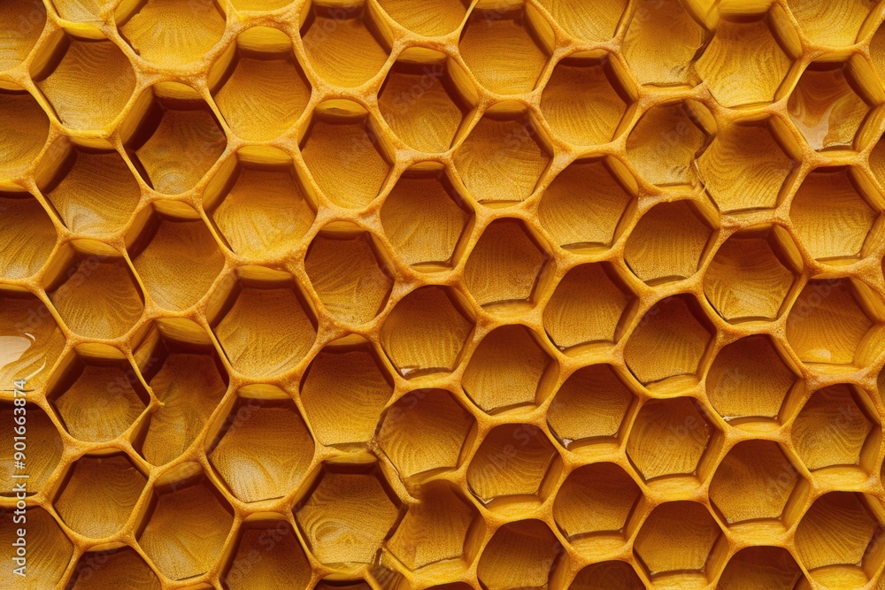 Aufkleber a close up of a honeycomb with honey dripping from it. the honeycomb is made up of hexagonal cells, 