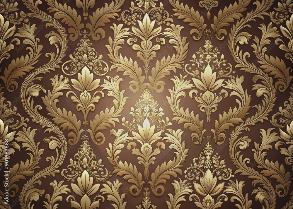 Poster intricate regal vector damask pattern fills the space with 3d ornate elements, subtle shadows, and r