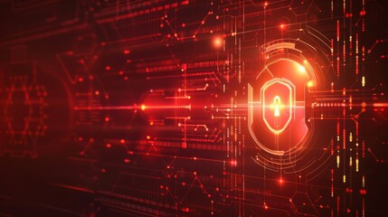 Obraz premium Abstract digital security system with glowing light effect and red background