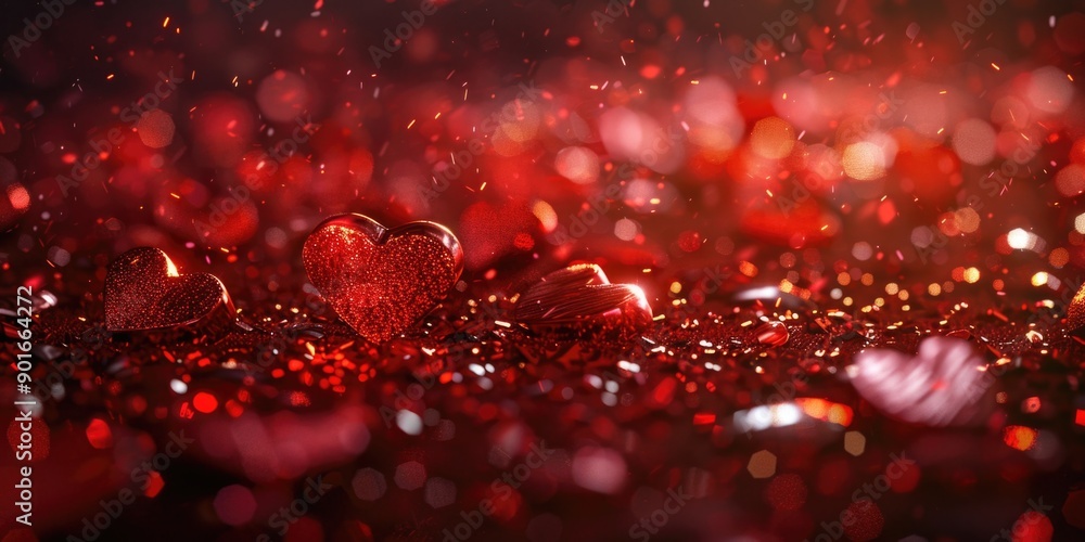 Aufkleber a red background with a bunch of hearts scattered around it. the hearts are of different sizes and a