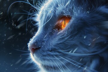 Close-up Portrait of a White Cat with Golden Eyes