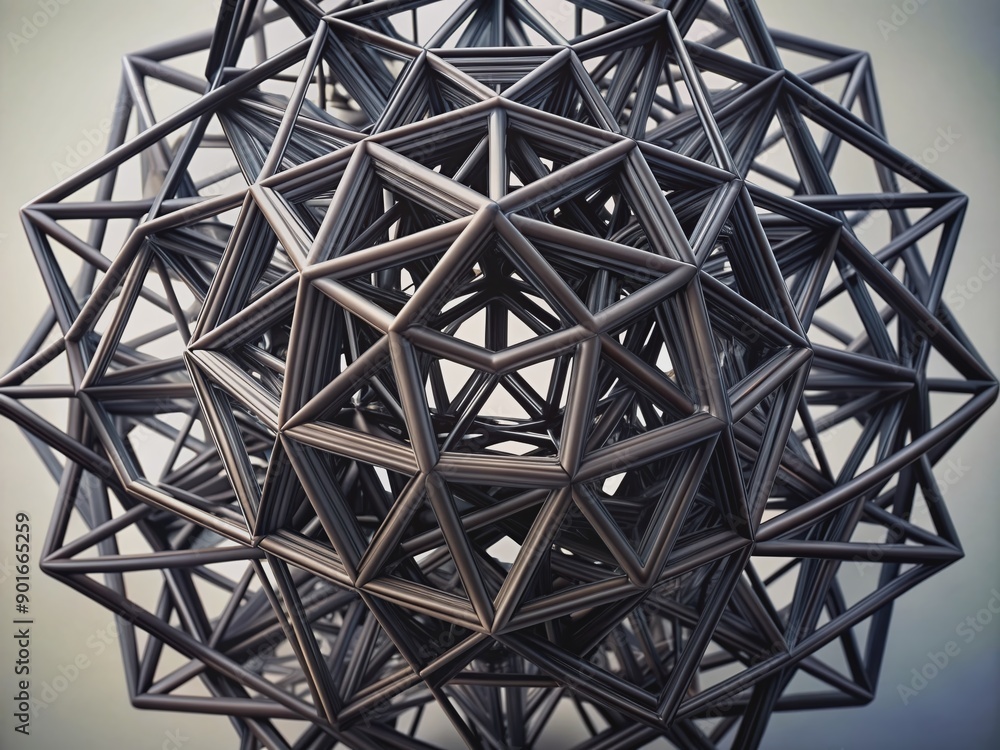 Poster dark modern artistic composition featuring intricately intertwined black geometric shapes and lines 