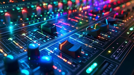 Fototapeta premium Futuristic 3D Digital Soundboard with Interactive Elements and Dynamic Music Background