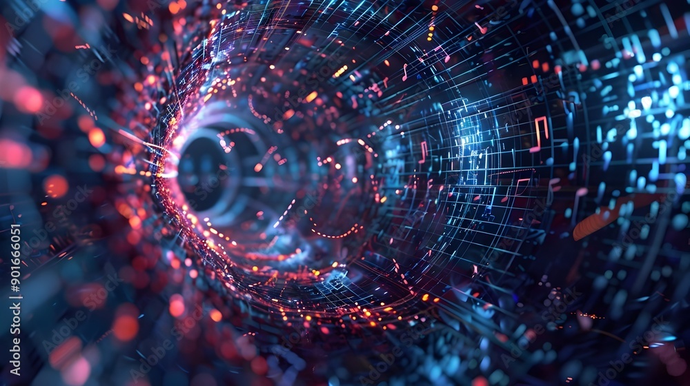 Aufkleber mesmerizing 3d vortex with embedded music symbols,fluid background music composition