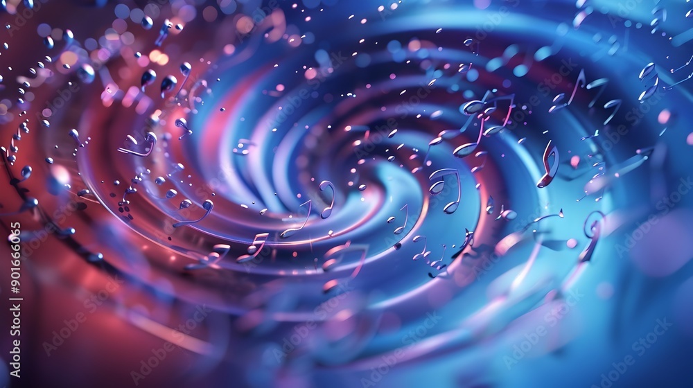 Poster captivating 3d vortex with embedded music symbols - dynamic abstract digital art