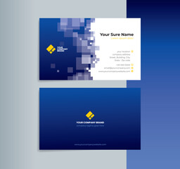 Fototapeta premium A set of double-sided business card template designs with random transparent white squares on dark blue background