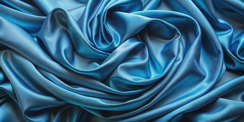 Obraz premium Luxurious blue fabric with wavy texture, elegantly folded, creating a stunning abstract background perfect for wallpaper design, evoking feelings of serenity and sophistication.