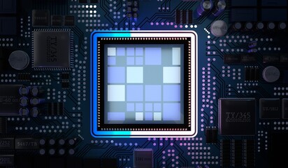 Fototapeta premium Computer processor and motherboard - 3D illustration