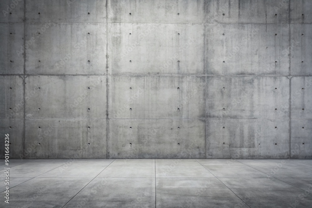 Poster grey concrete walls and floor create a minimalist, industrial-chic background with subtle texture an