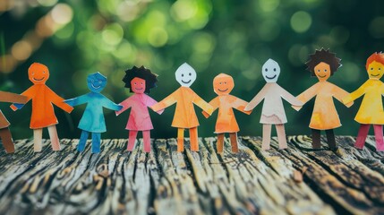 The idea of ​​gathering together people who are involved paper men holding hands
