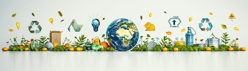 Globe with energyefficient technology and water conservation minimal design flat blue background digital illustration space for Ad