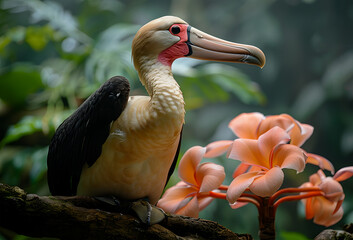 Obraz premium View of a Colorful Bird on the Branch of Flower Tree 