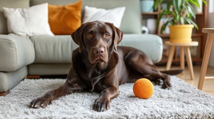 The Chocolate Labrador and Ball