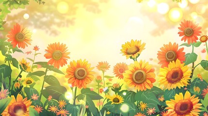 Obraz premium Whimsical Doodle Page Print Border Design with Sunflowers and Uplifting Message