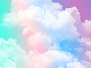 beauty sweet pastel green and orange colorful with fluffy clouds on sky. multi color rainbow image. abstract fantasy growing light