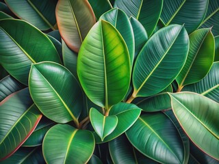 Fototapeta premium Vibrant high-resolution cutouts of rubber plant leaves showcasing their lustrous, deep green surfaces with intricate veins and delicate edges, perfect for botanical designs.
