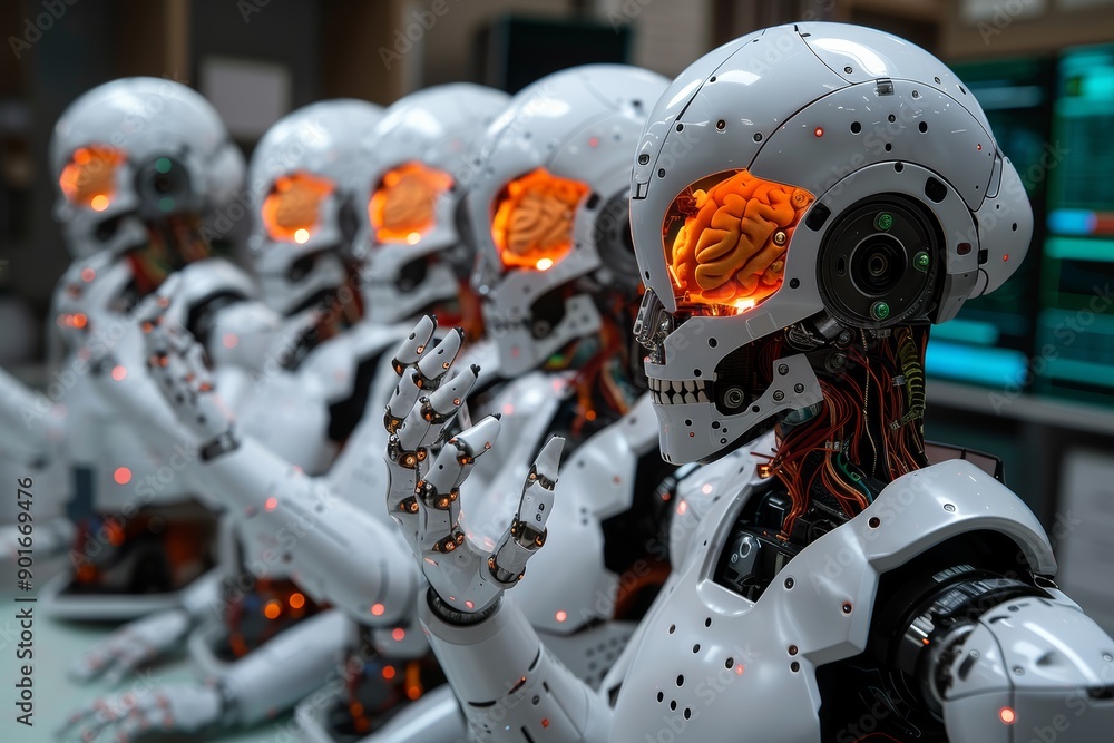 Aufkleber robot using human brain: merging man and machine