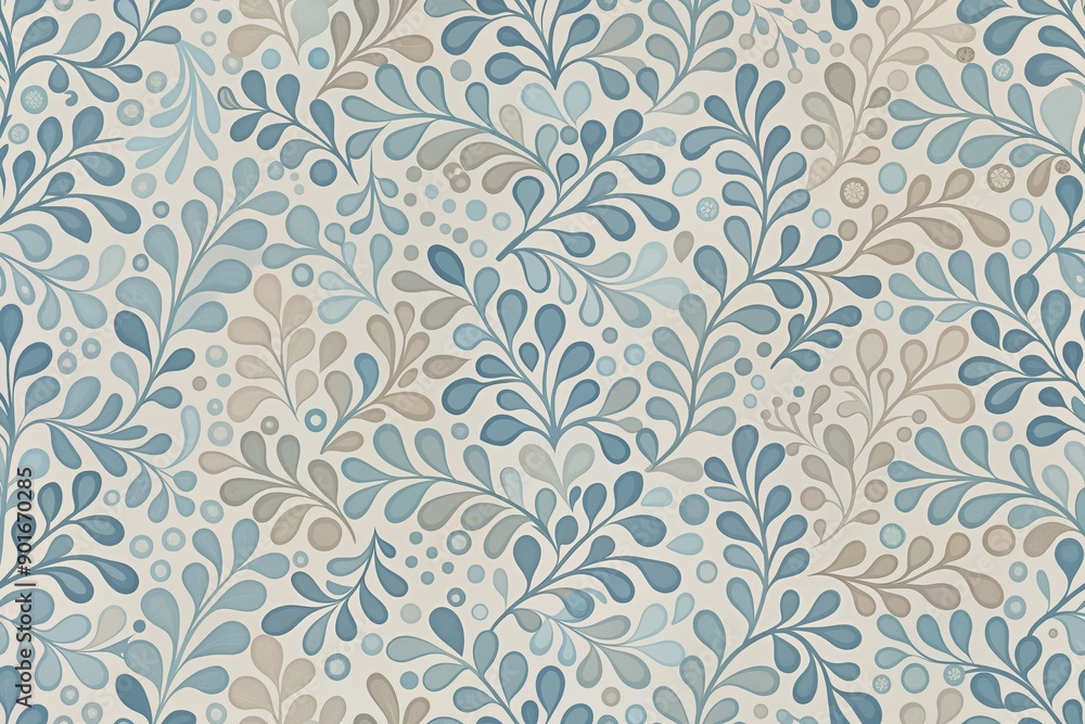 Poster softly gradated, organic shapes in muted tones of blue, beige, and gray merge to create a seamless, 