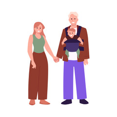 Family with baby in carrier vector illustration