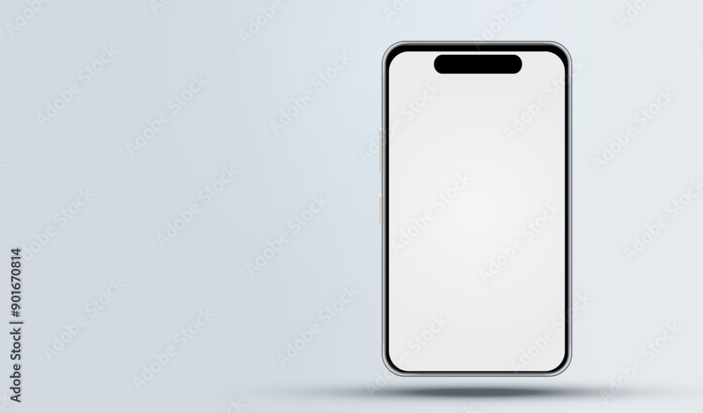 Poster mock up smartphone on gray. phone with front view mockup . white cellphone mobile isolated with blan