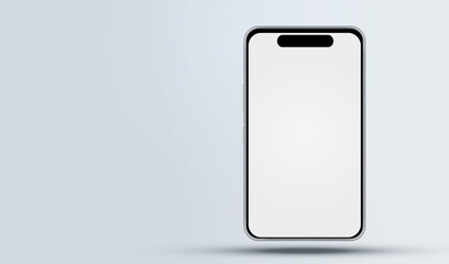 Mock up smartphone on gray. Phone with front view mockup . White cellphone mobile isolated with blank screen background for display your ux design, site, presentation and promo.