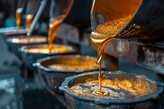 Gold is being poured into the mold