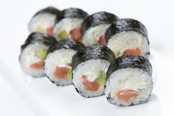 tasty sushi on the white background