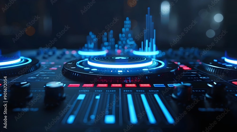 Aufkleber futuristic 3d digital music player interface with holographic display