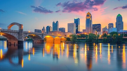 Fototapeta premium Minneapolis, Minnesota, USA. Skyline with Stone Arch Bridge on the Mississippi River.