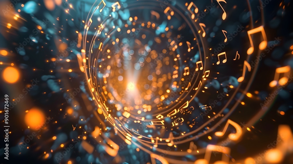 Aufkleber mesmerizing abstract 3d spiral of glowing music notes against dynamic background