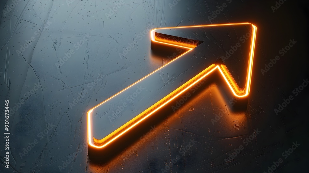Aufkleber metallic 3d arrow with glowing edges pointing forward for business concept and progress