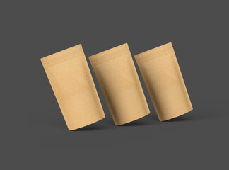 Render of a narrow paper doy-pack packaging with a zipper on a dark background