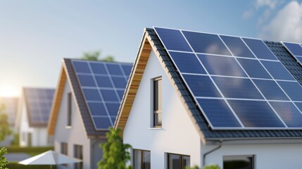 Naklejka premium A community solar project with residents sharing energy generated from local solar panels, with copy space, high-resolution photo, hyper realistic