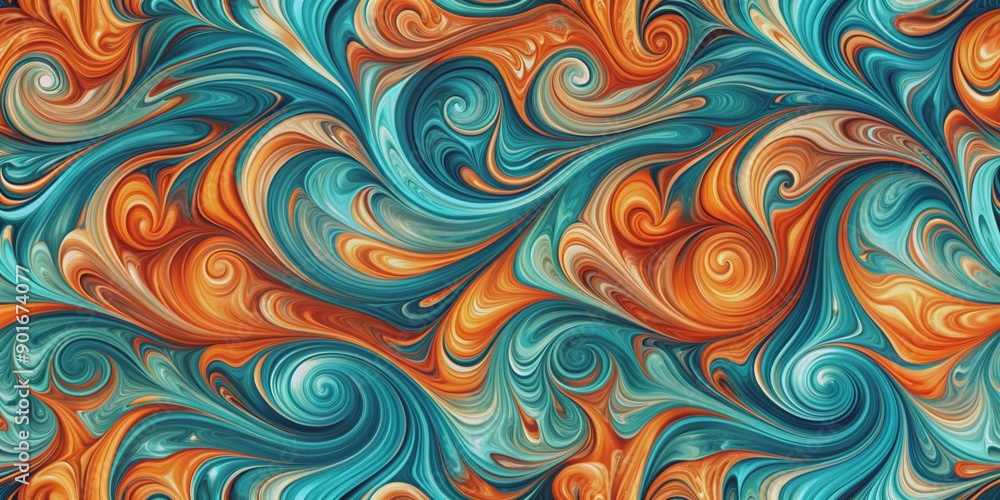 Poster vibrant swirls of turquoise and orange hues merge in a mesmerizing dance, creating a stunning abstra