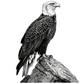 recommend clip art: Bald Eagle Monochrome Lineart Hyperrealistic Engraving Etching Style