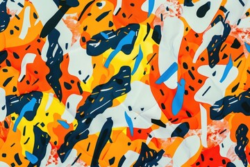Obraz premium A colorful, abstract painting with splatters of paint and a variety of shapes and colors. The painting has a chaotic and energetic feel to it, with the bright colors