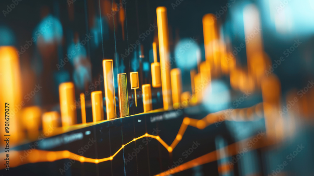 Poster colorful data visualization showcasing dynamic graphs and charts representing financial growth and m