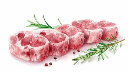 Fototapeta premium A close up of a piece of meat with a sprig of rosemary on top