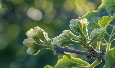Fototapeta premium Flowering fig branches with delicate flowers
