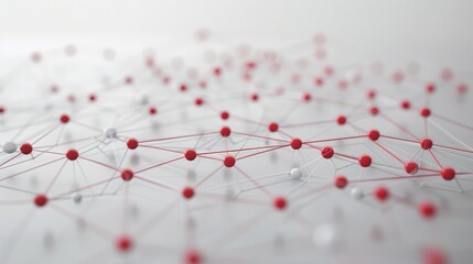 Network and connection with red and white dots on a white laconic background created with