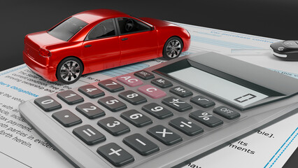 purchase of new car, purchase and sale contract, purchase and sale of vehicles, payment of vehicle tax, car insurance, rental car, payment of rent, purchase of vehicle, 3d illustration