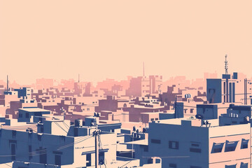 Fototapeta premium Risograph colorful riso print travel poster, card, wallpaper or banner illustration, modern, isolated, clear, simple of Fallujah, Iraq. Artistic, screen printing, stencil